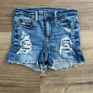 American Eagle Outfitters Women's Ripped Blue Jean Shorts